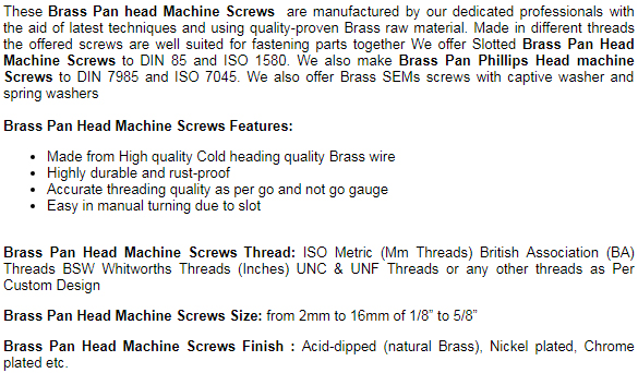 Brass Pan head screws